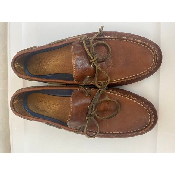 Sperry Men\'s 9.5 M Brown Leather Moccasin Loafers STS15208 Driving Preppy